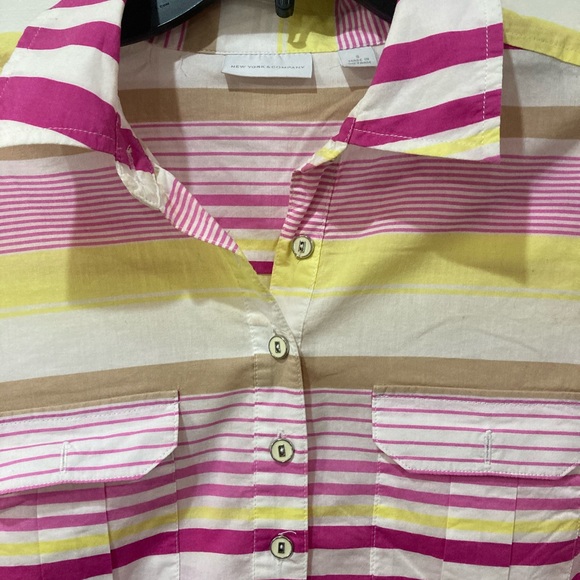 New York & Company pink striped pull over button shirt. - Picture 5 of 7
